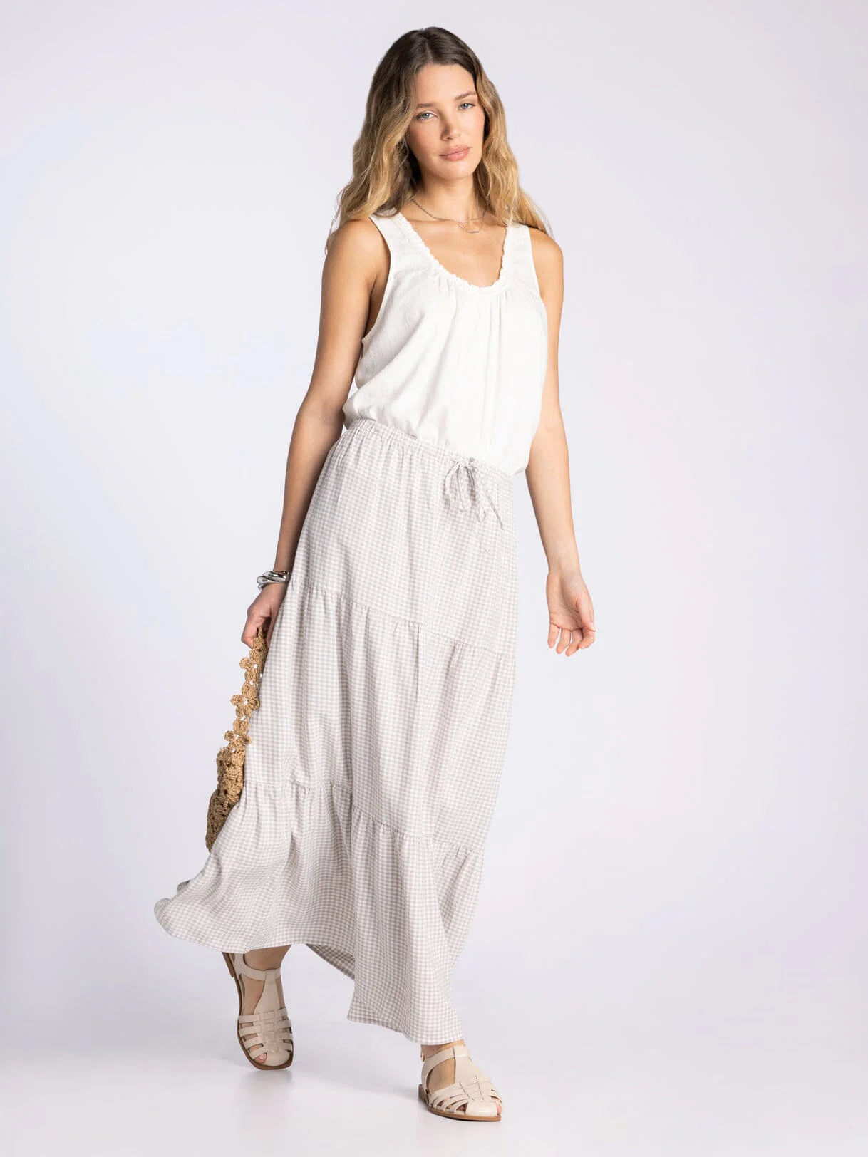 Caelis Skirt in Sand Gingham