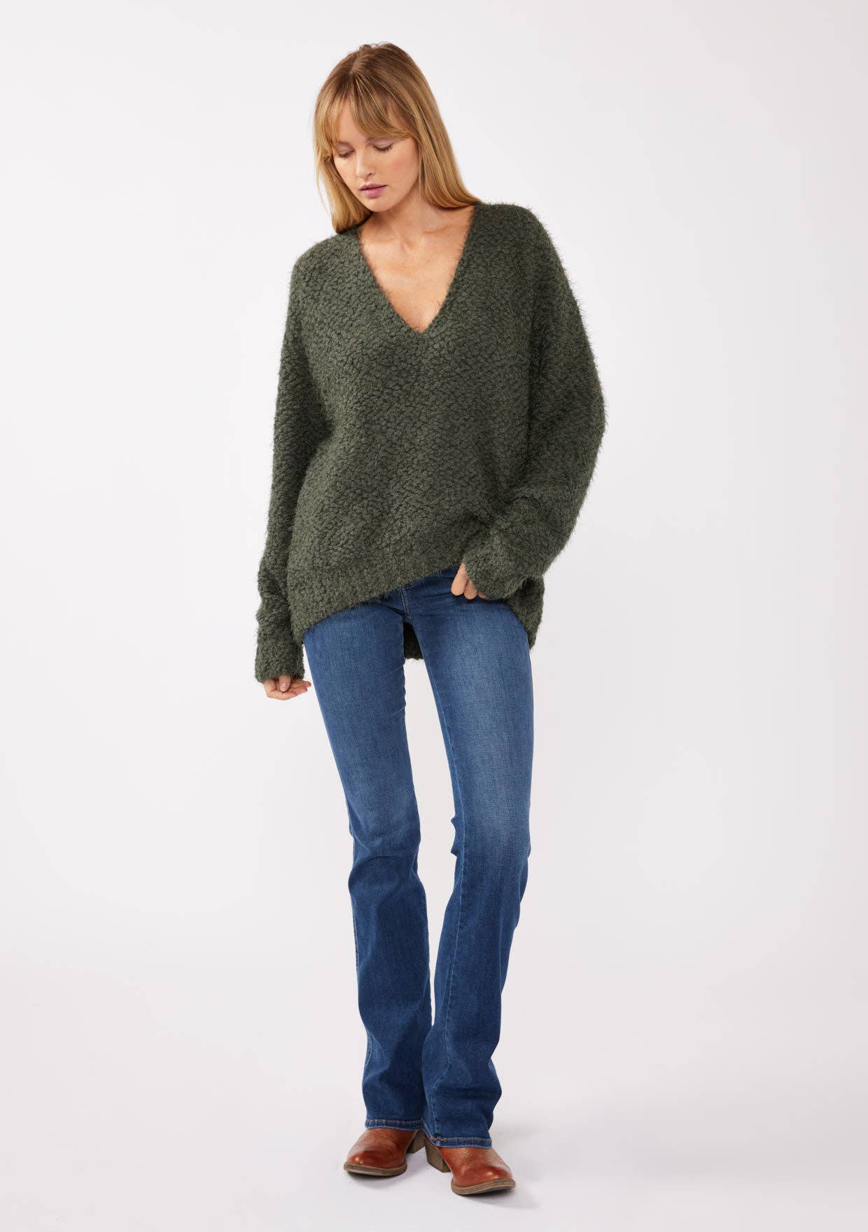 Fuzzy Pullover Sweater - Olive
