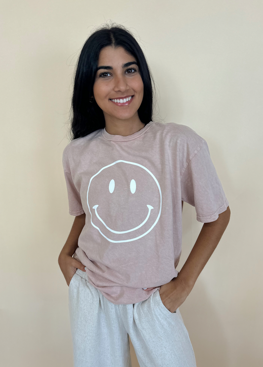 Smiley Graphic Top - Pink