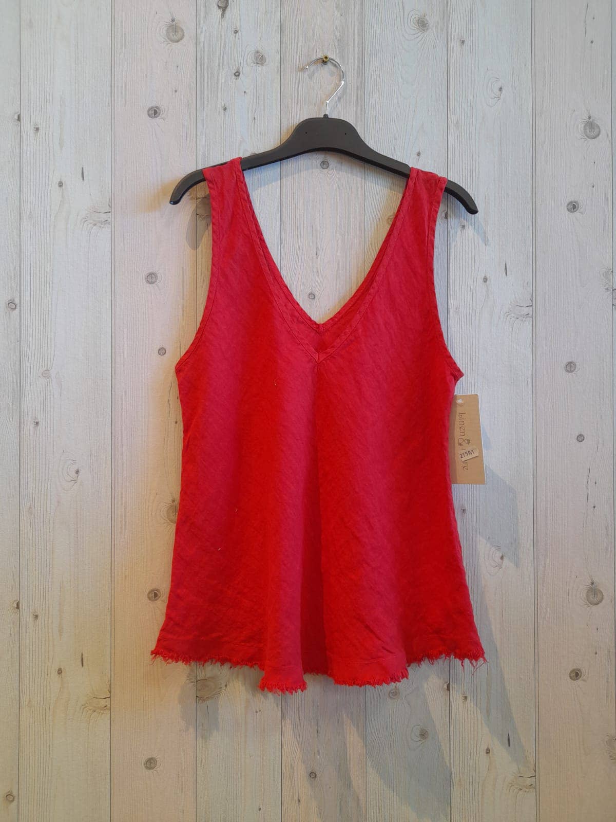 Ref-21591 Sleeveless T-shirt 100% linen: Beis