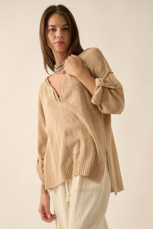 Henley Oversized Sweater - Sand