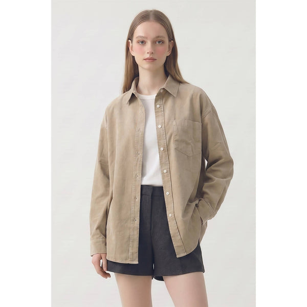 Oversized Button-Up: Soft Taupe