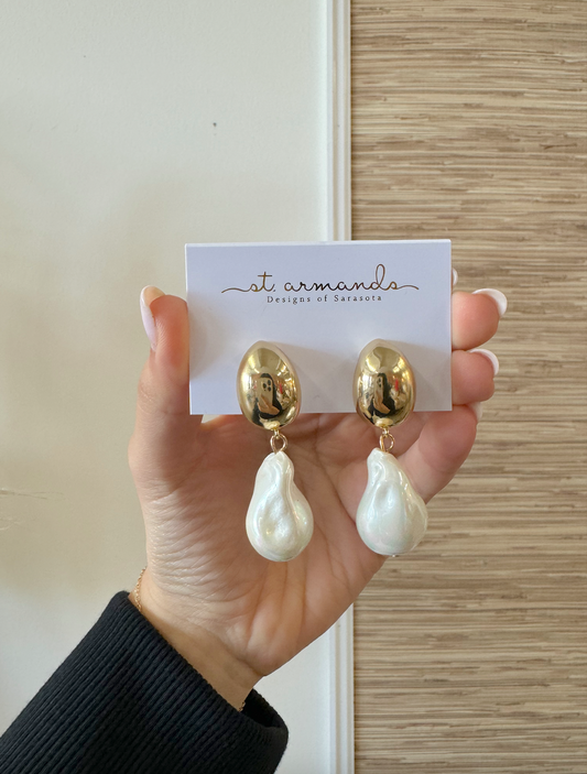 Chunky Gold and Pearl Earrings