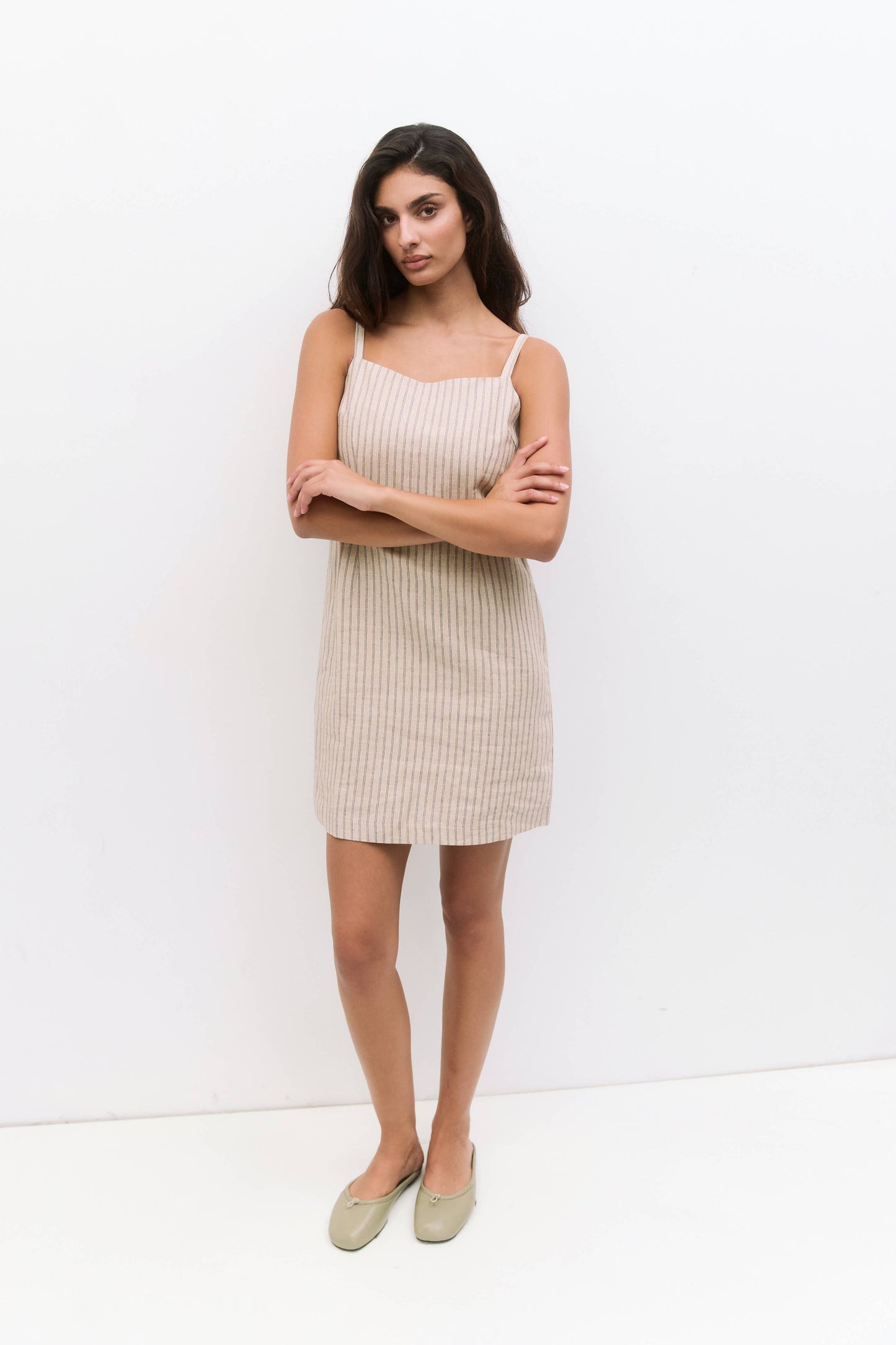 The Casey Dress in Oatmeal Stripe