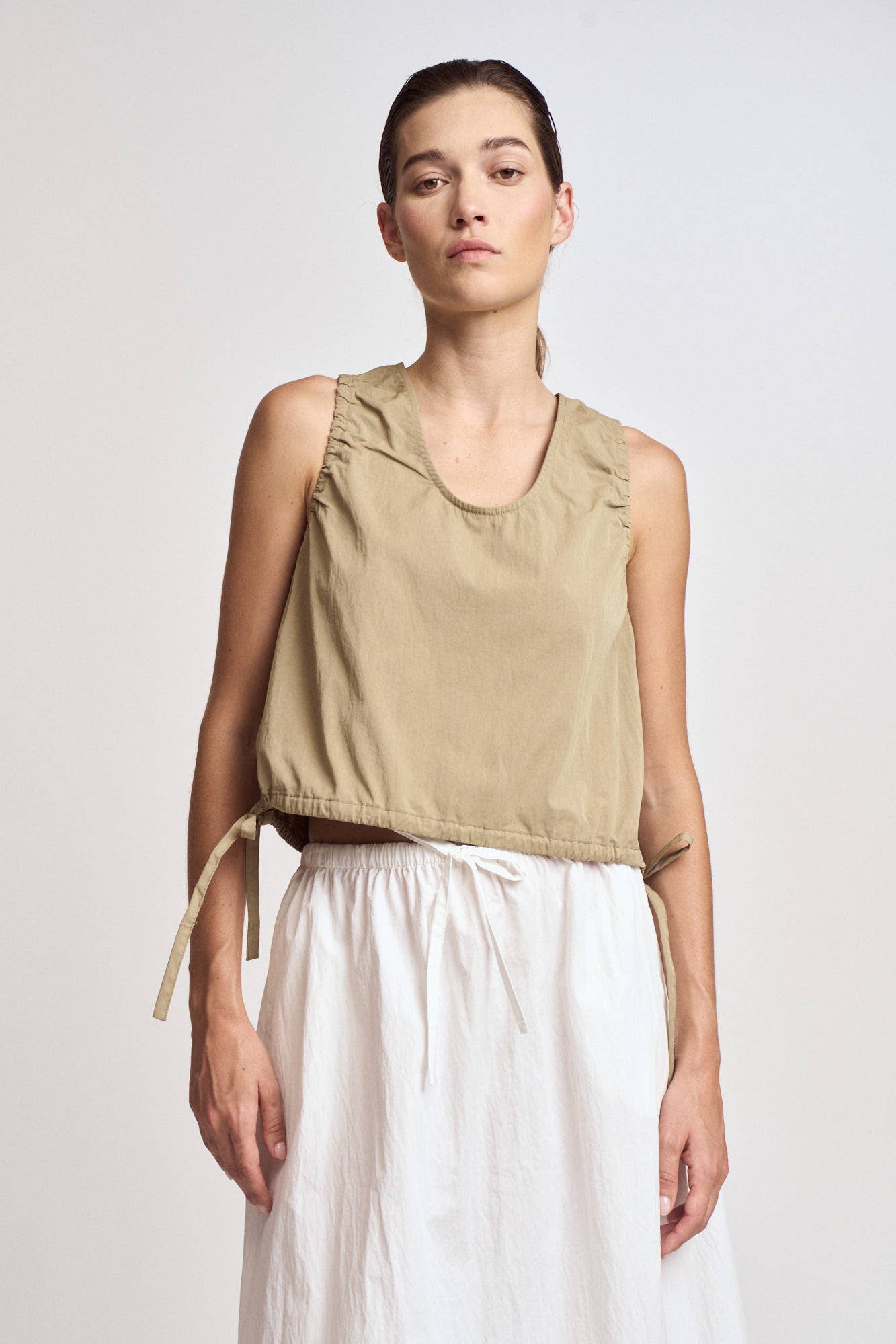 Gathered Cropped Tank- Dry Herb