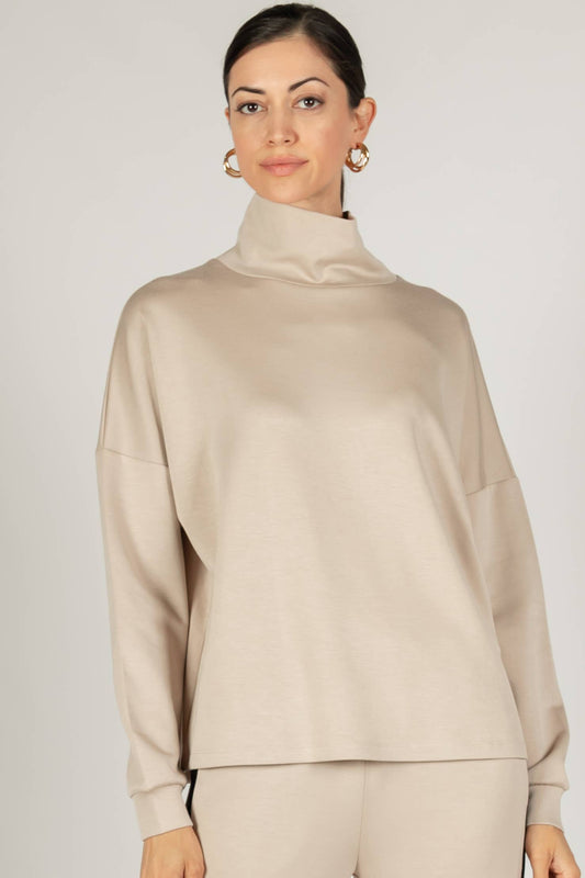 Cowl Neck Long Sleeve Top / Taupe