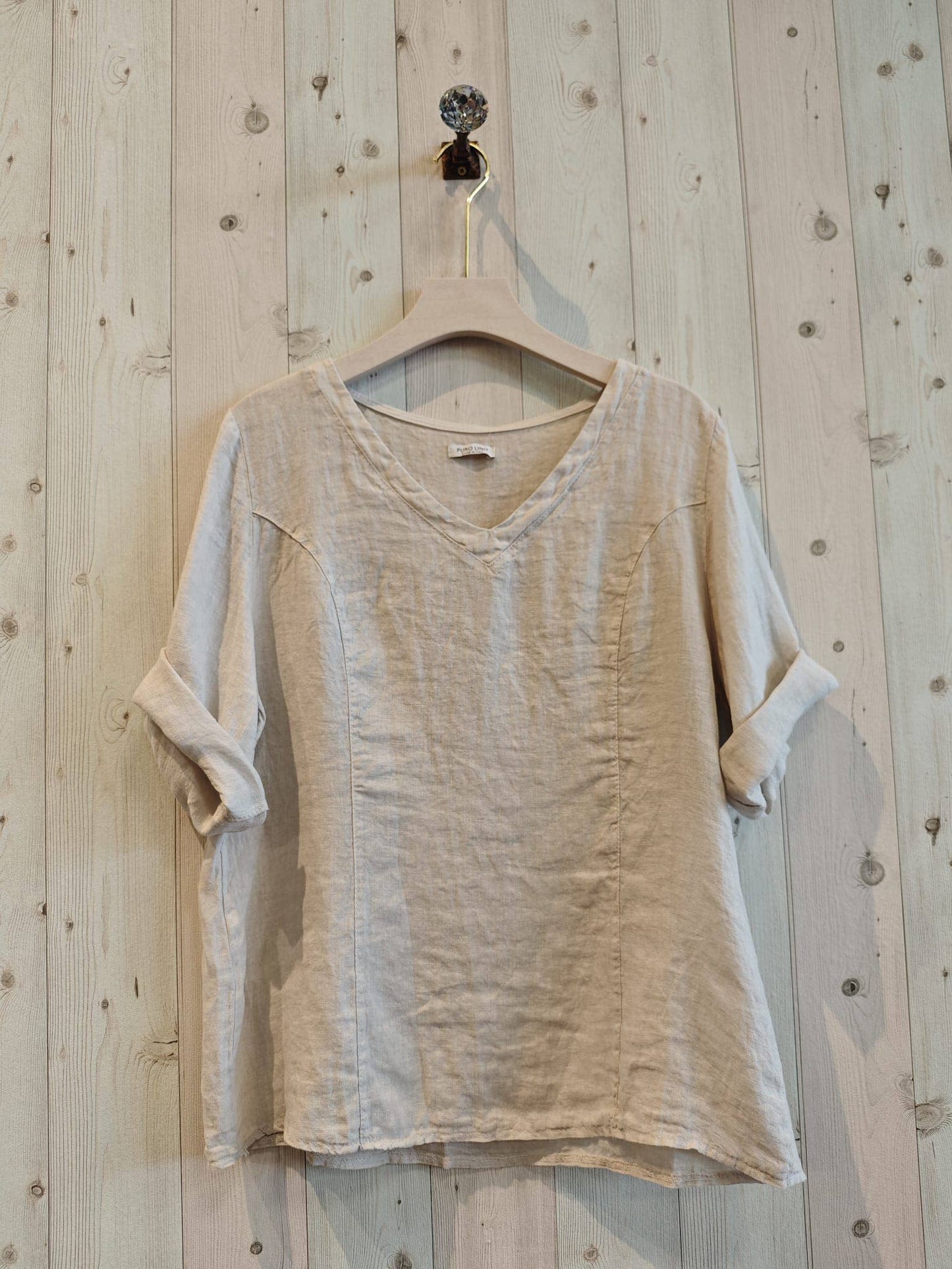 V-Neck Linen Blouse - Sand