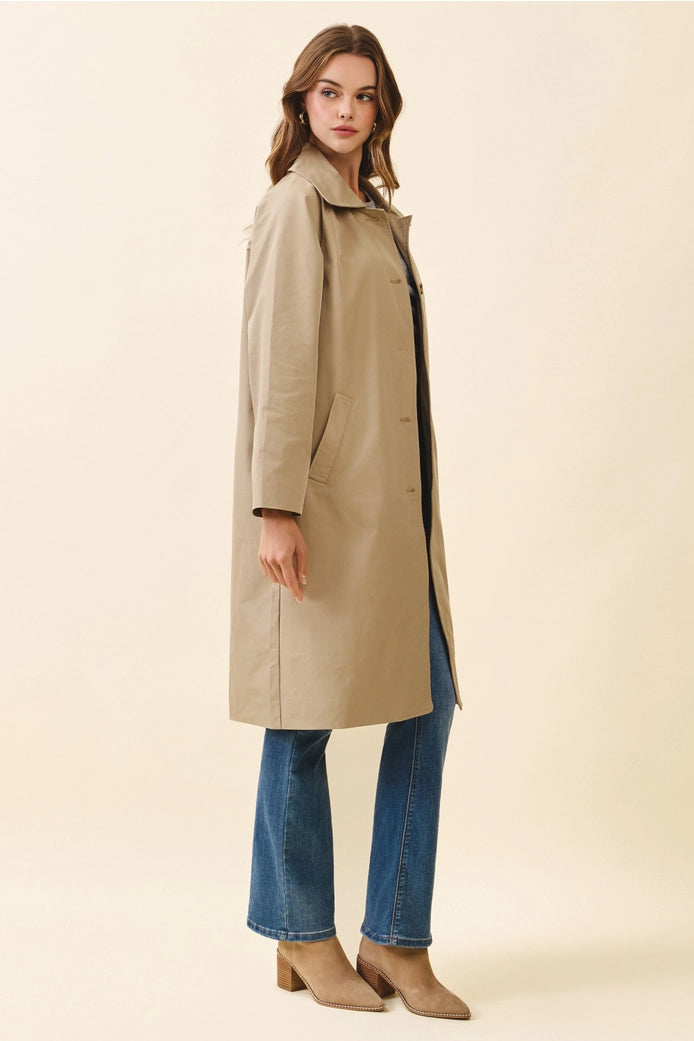 Longline Spread Collar Front Button Trench Coat