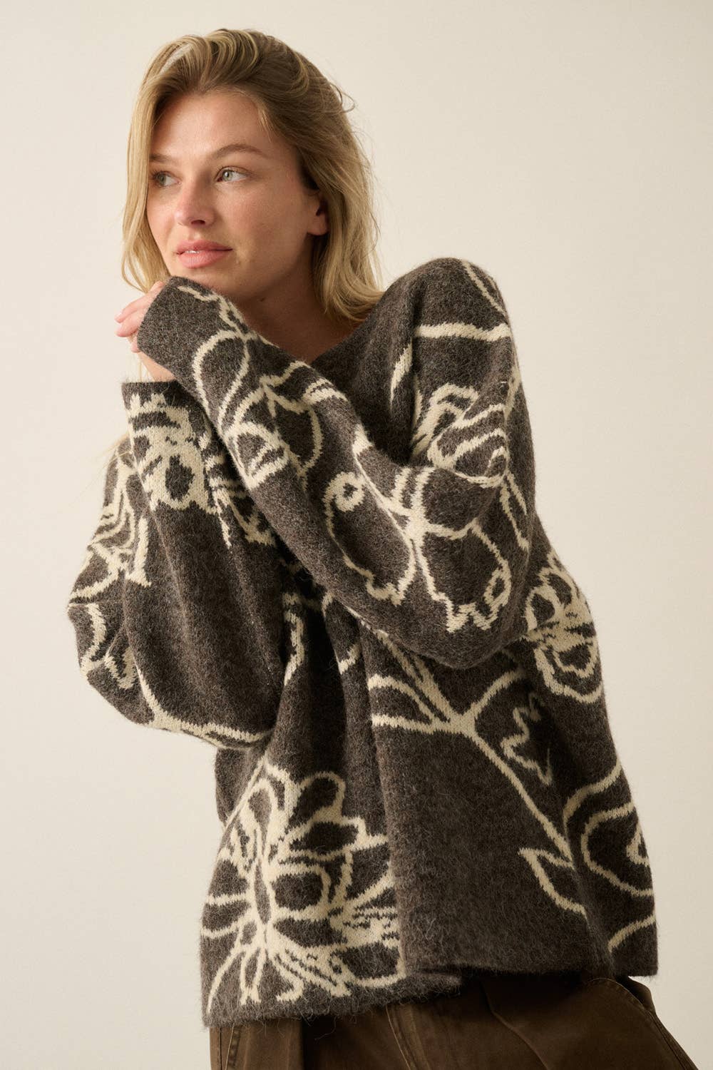 Floral Knit Sweater / Espresso