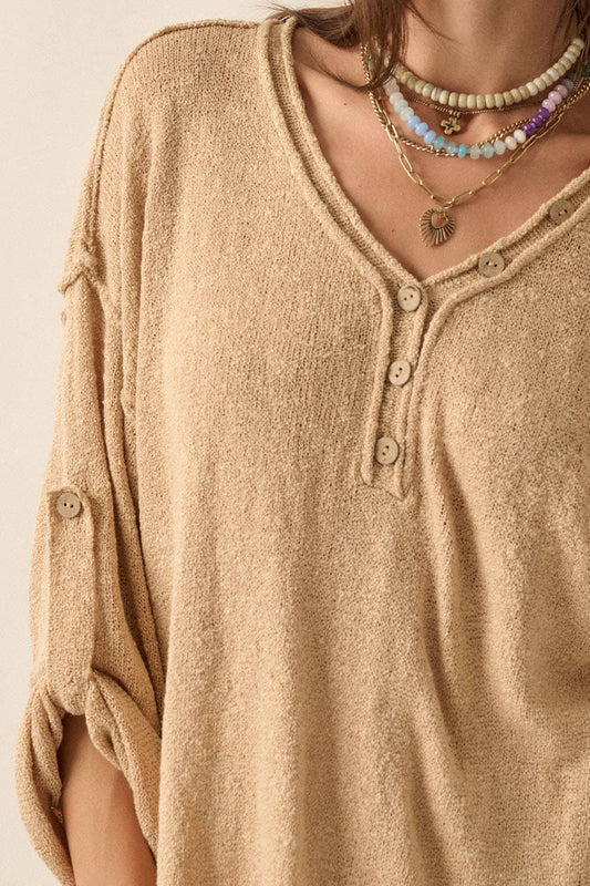Henley Oversized Sweater - Sand