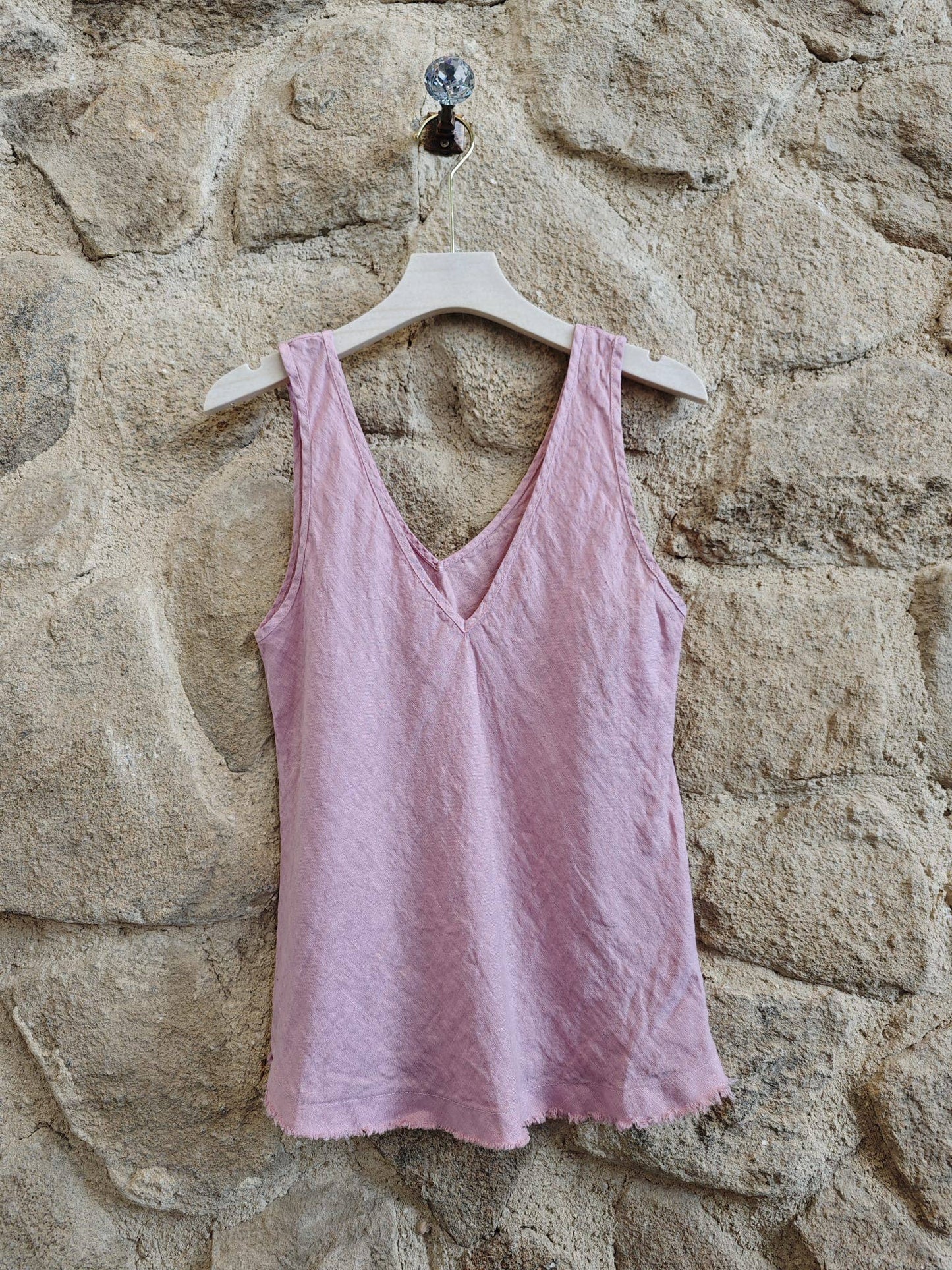Ref-21591 Sleeveless T-shirt 100% linen: Beis