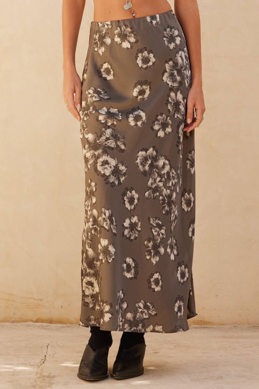 Floral Satin Maxi Skirt