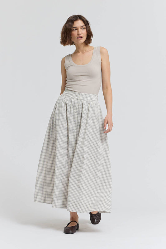 Plaid Button Trim Midi Skirt