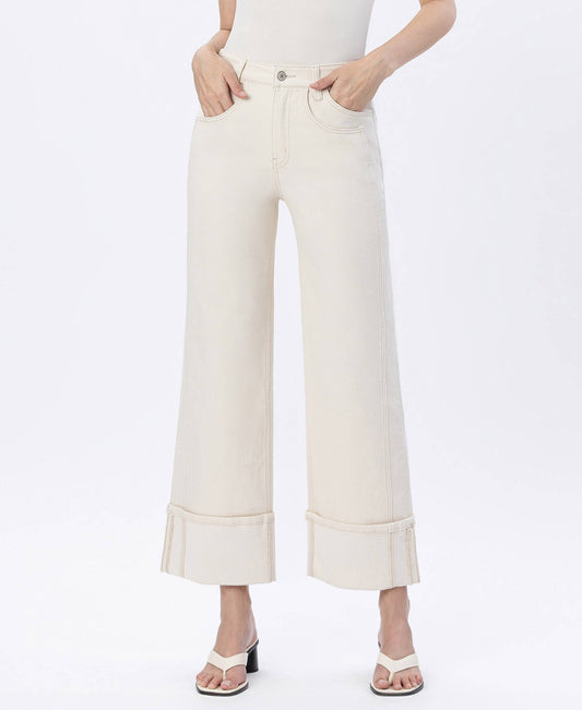 Cream High Rise Cuff Jean