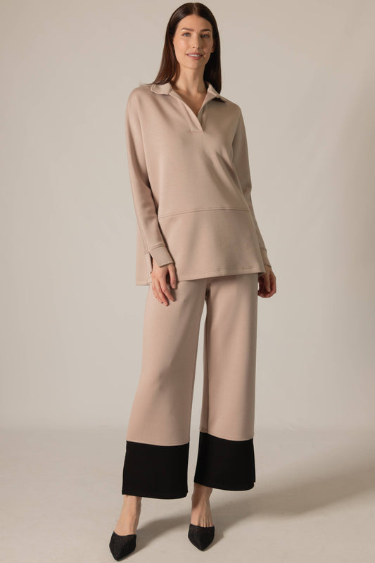 Collared Long Sleeve Top- Taupe