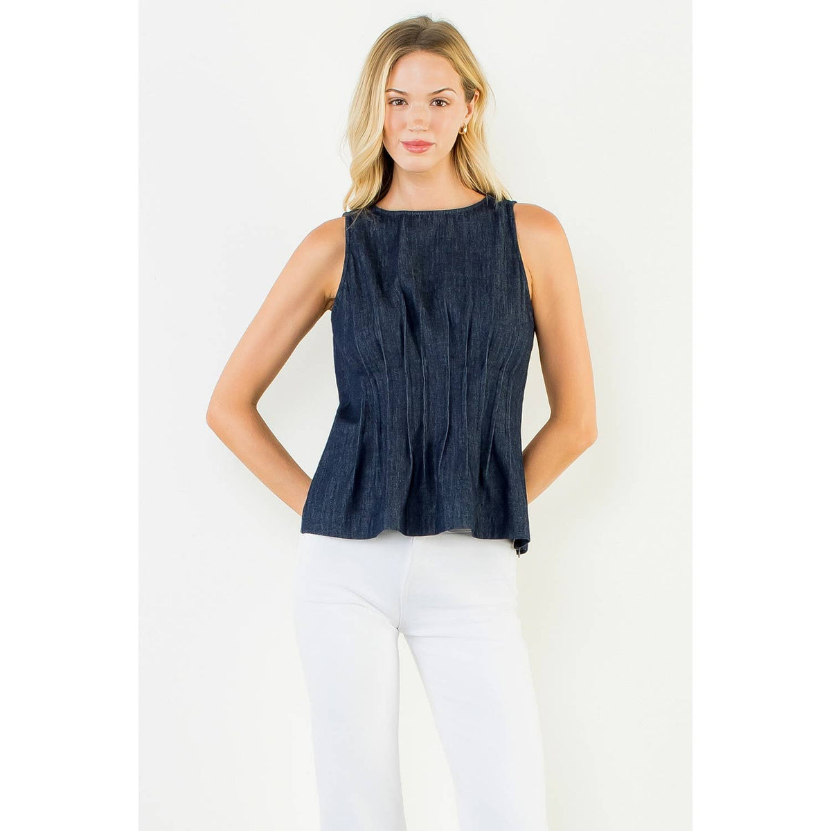 Denim Pleated Top
