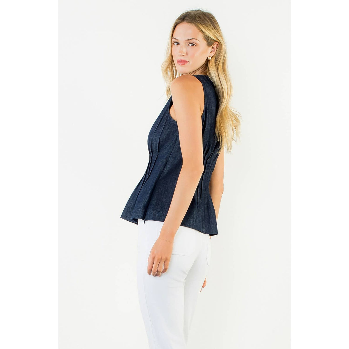 Denim Pleated Top