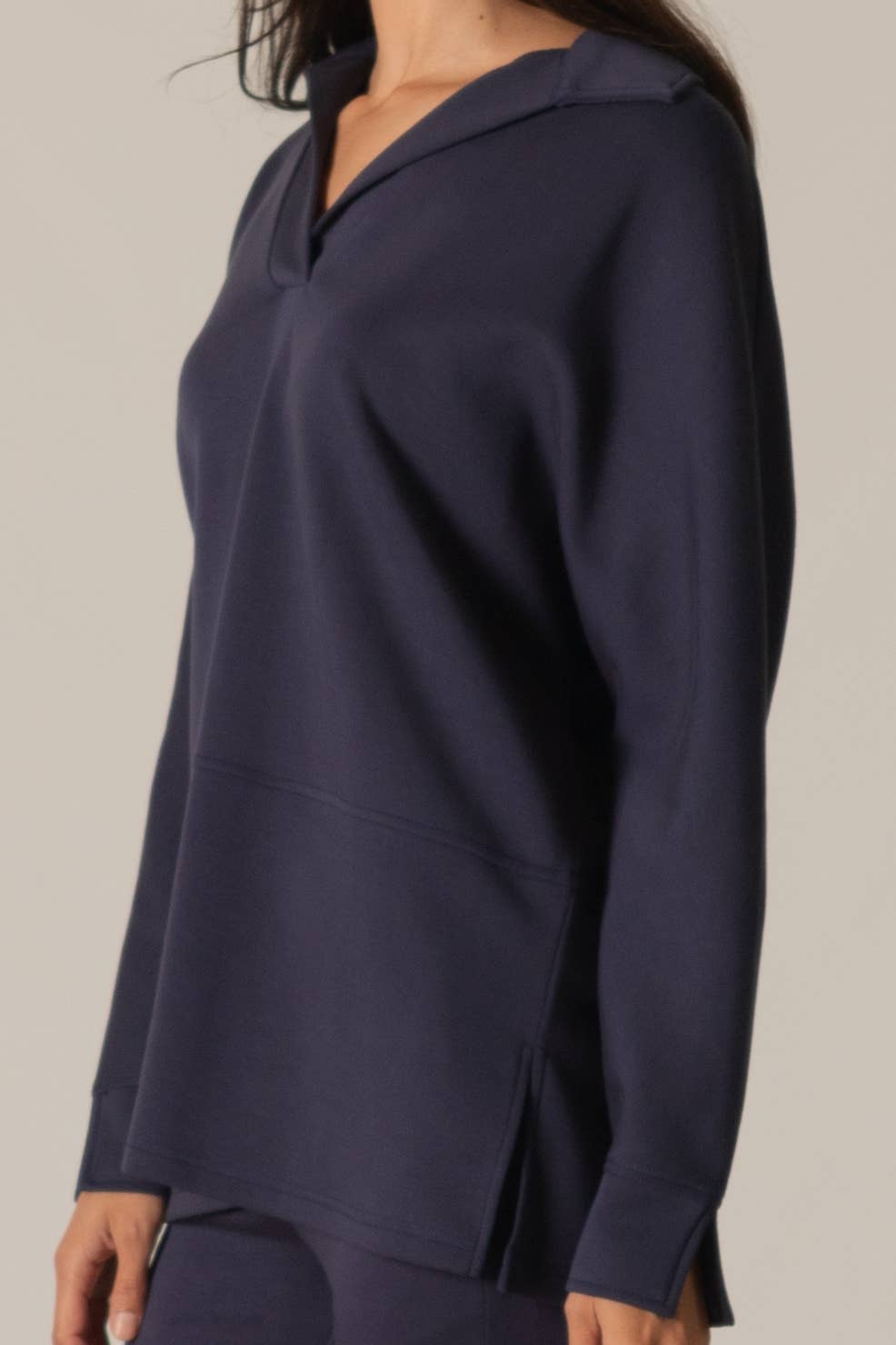 Collared Long Sleeve Top- Navy
