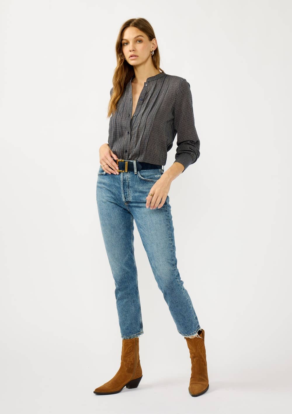 Checker Pleated Blouse