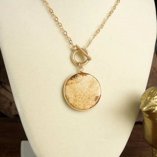 Disc Pendant Necklace- Brown