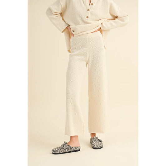 Waffle Knitted Pants- Ivory