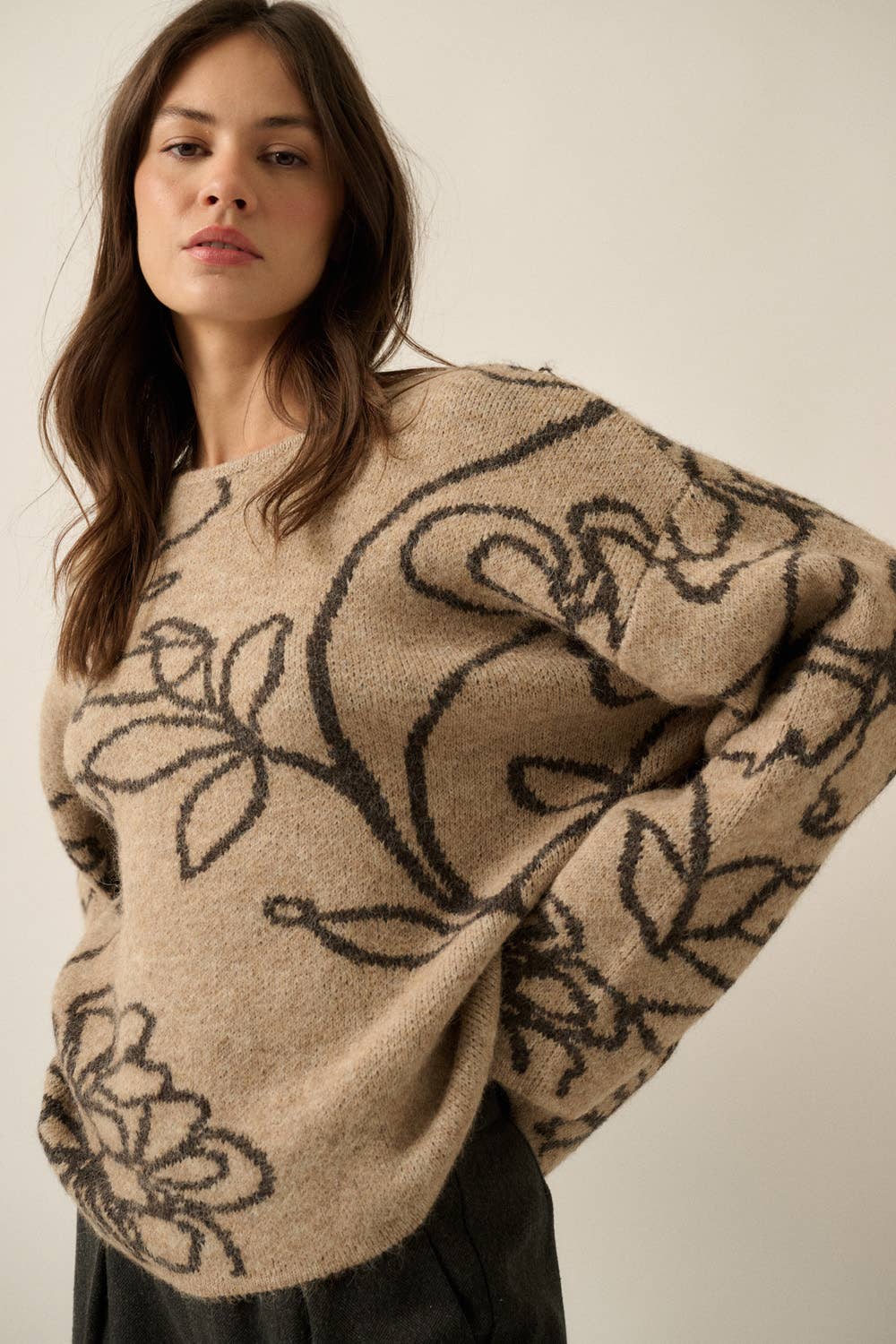 Floral Knit Sweater / Sand