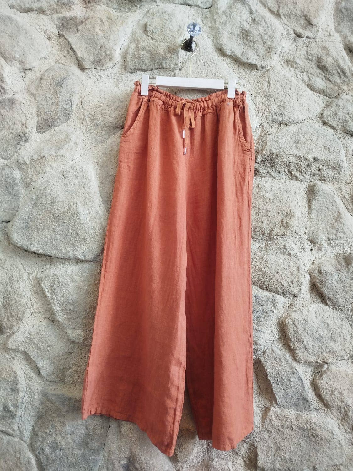 Ref-18116 WIDE-LEG PANTS 100% LINEN: Beige