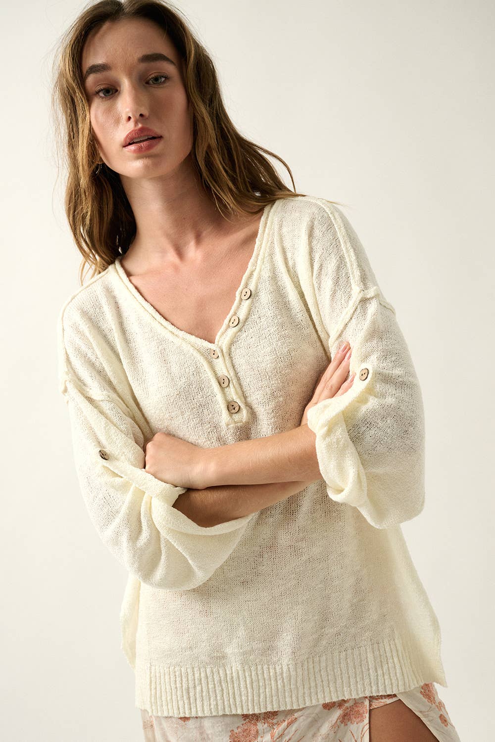 Henley Oversized Sweater - Cream