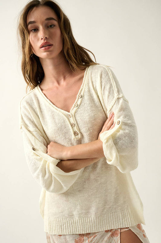 Henley Oversized Sweater - Cream