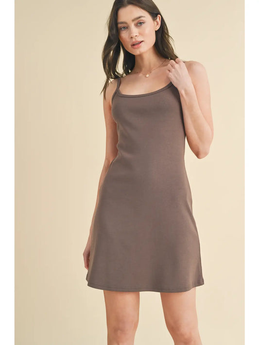 Cami Ribbed Knit Mini Dress- Espresso