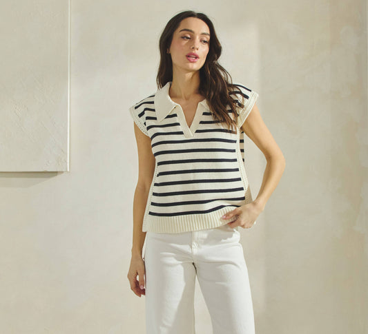 Striped Collared Sweater Vest