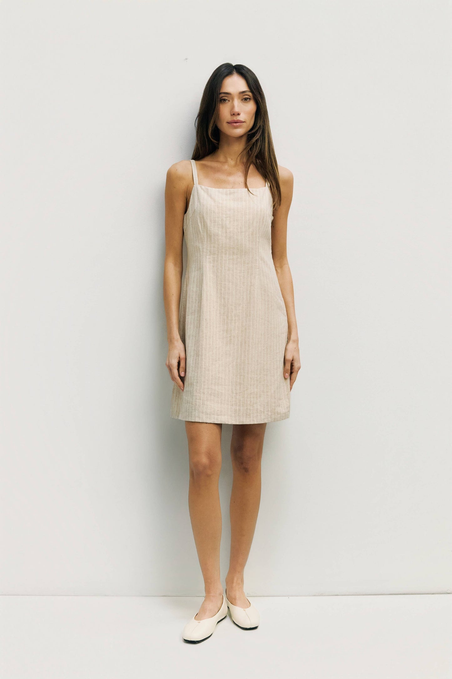 The Casey Dress in Oatmeal Stripe