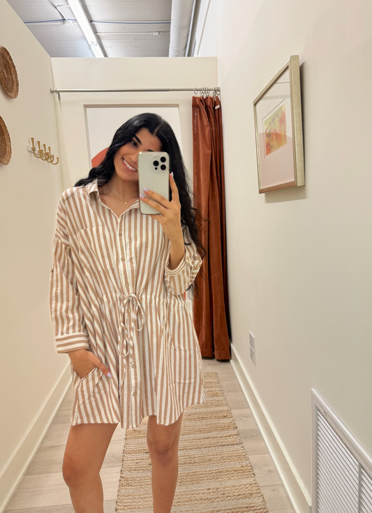 Skylar Stripe Dress- Brown