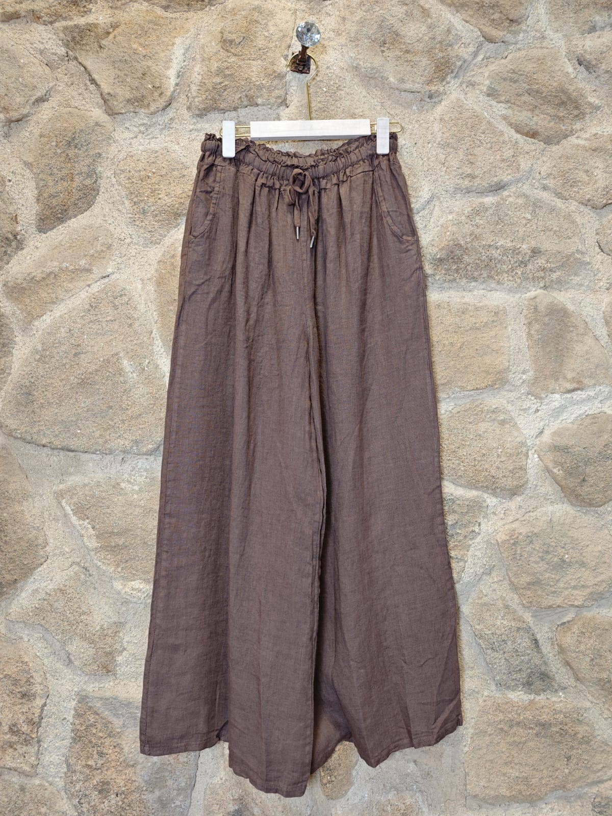 Ref-18116 WIDE-LEG PANTS 100% LINEN: Camel
